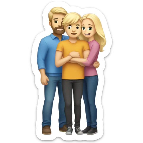blonde couple hugging, a man with a blonde short beard and short blonde hair and a woman with long blonde hair sticker
