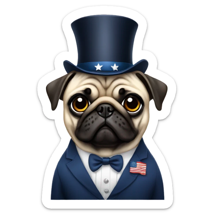 Pug wearing formals posing as the president of the United StatesUnited States sticker