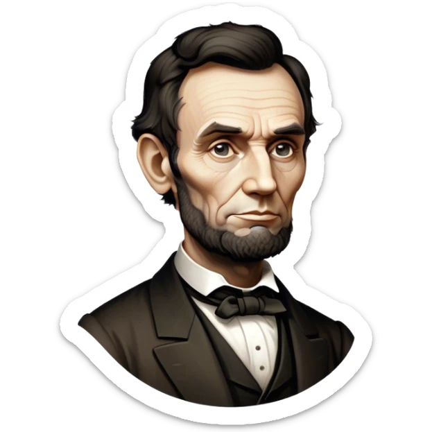 Cinematic Realistic Abraham Lincoln Portrait Emoji, depicted as a stoic iconic statesman with a tall dignified silhouette and thoughtful expression, rendered with detailed textures and dramatic historical lighting that captures his timeless presence. sticker