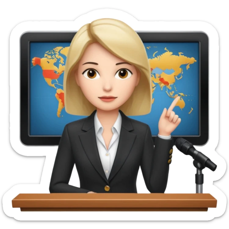 news anchor woman, with a screen with a prompter in front of her sticker