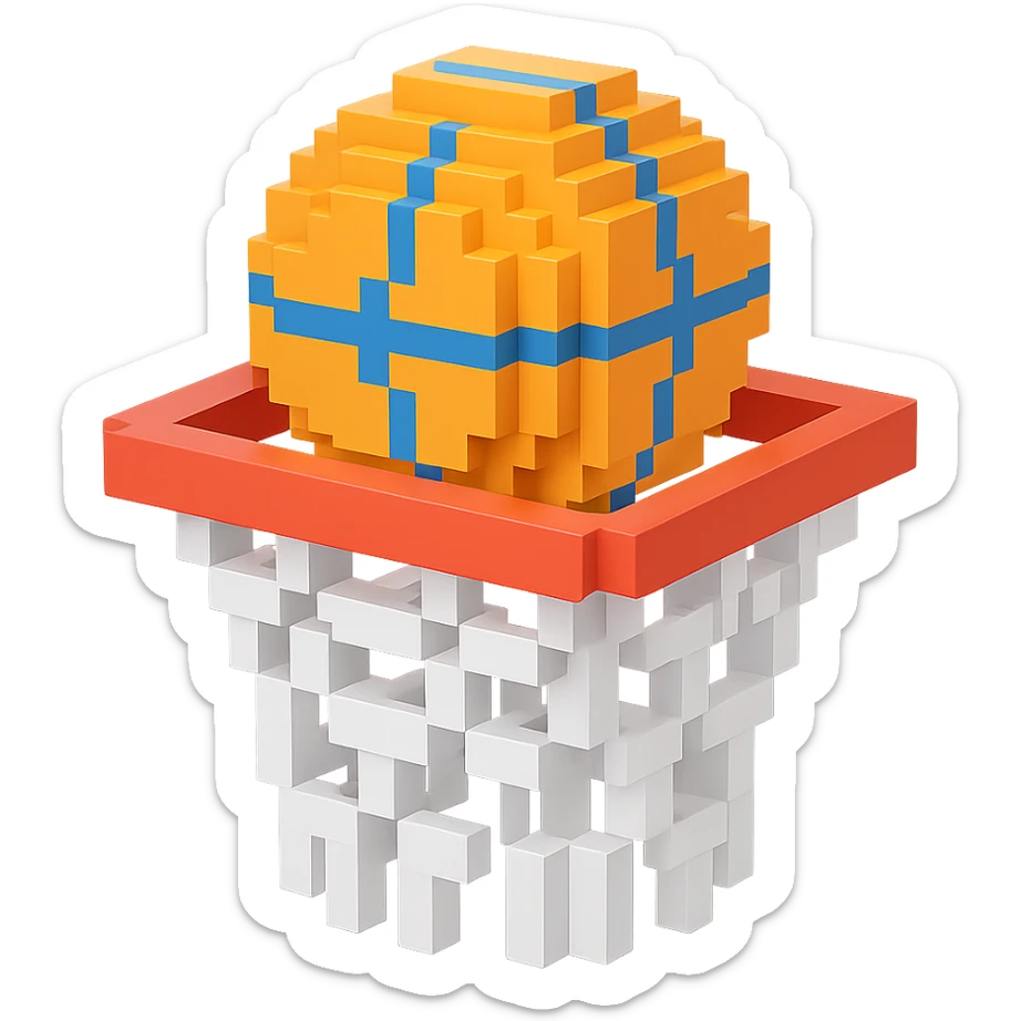 A voxel-style basketball in a net, variation 2 sticker