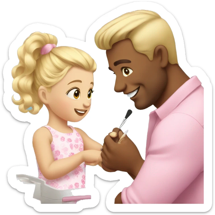 blonde babydaughter gives blonde dad a manicure sticker