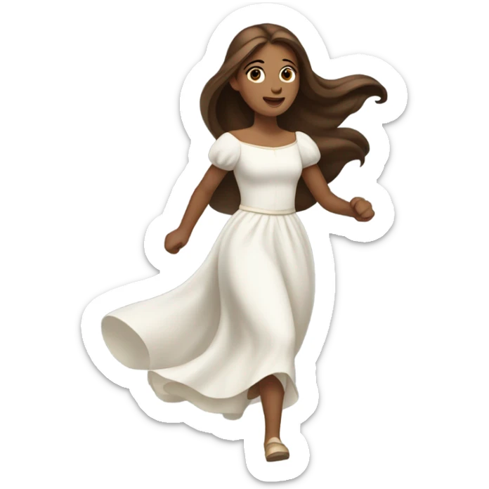 a princess with brown long brown straight hair running in a white dress sticker