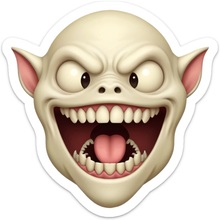 jaw droup a long monster mouth "no horns at al"l a creepy monstrer sticker