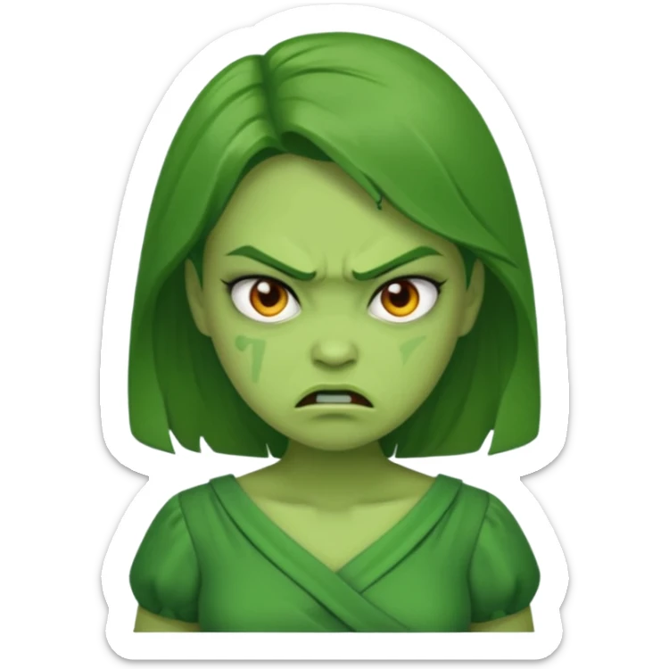 Give me a woman in green who is angry. her skin should also be greeb  sticker