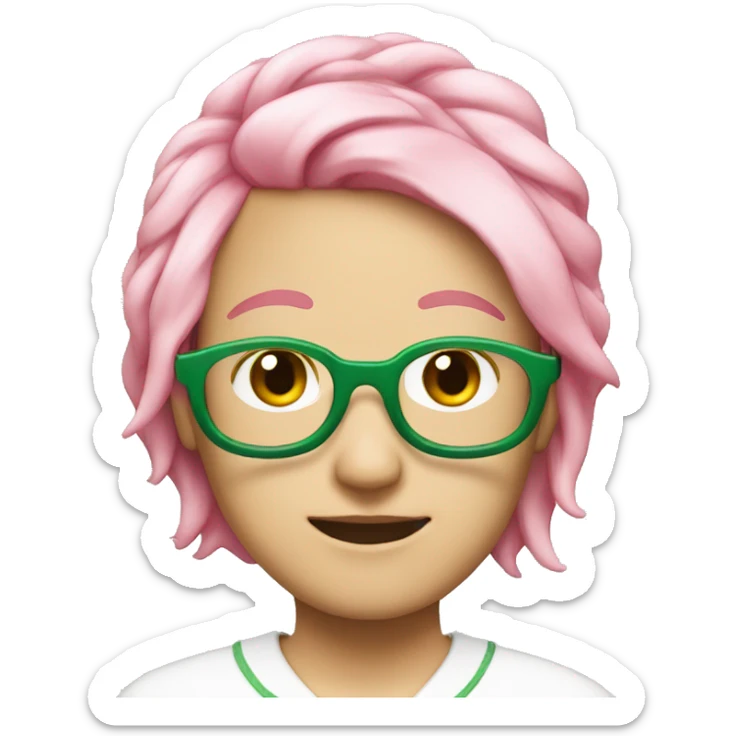 pink hair, Japanese, green color GLASSES, white, ONLY PINK HAIR JUST PINK HAIR sticker