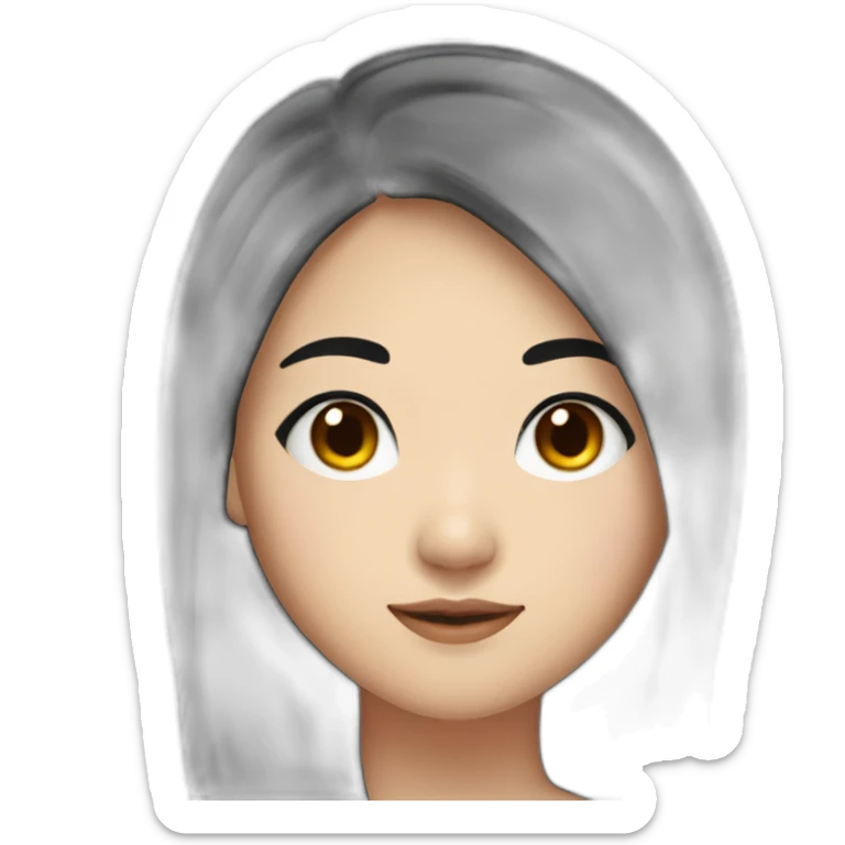 wasian girl with long black hair and eyeliner from head to chest sticker