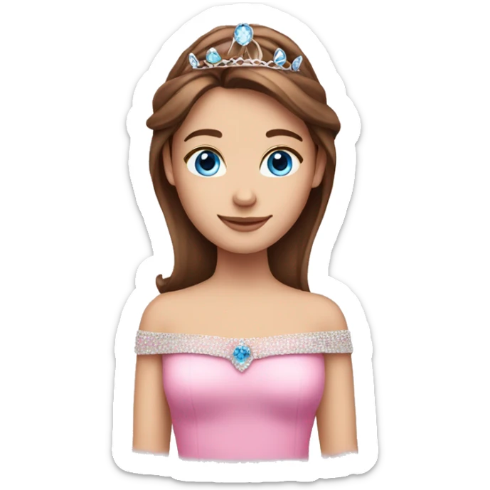 Girl with brown hair and blue eyes pink tiara emoji sticker