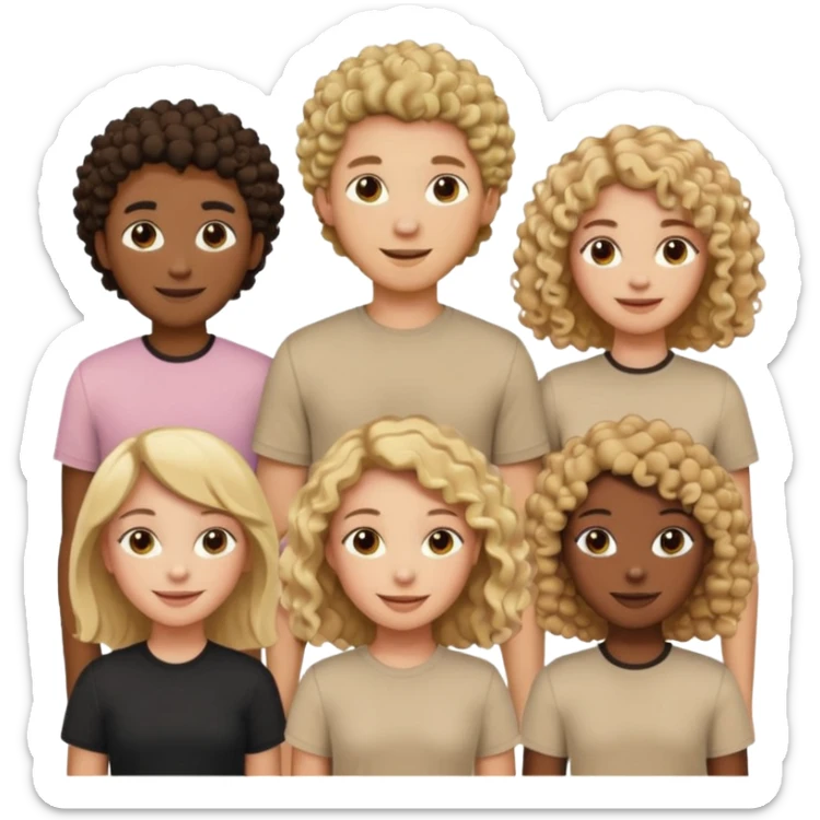 group of people  together ; men and women with brown, blonde, black hair- short hair, long hair and curly hairr wearing beige shirts aesthetic no collar, brown people, white people, black people sticker