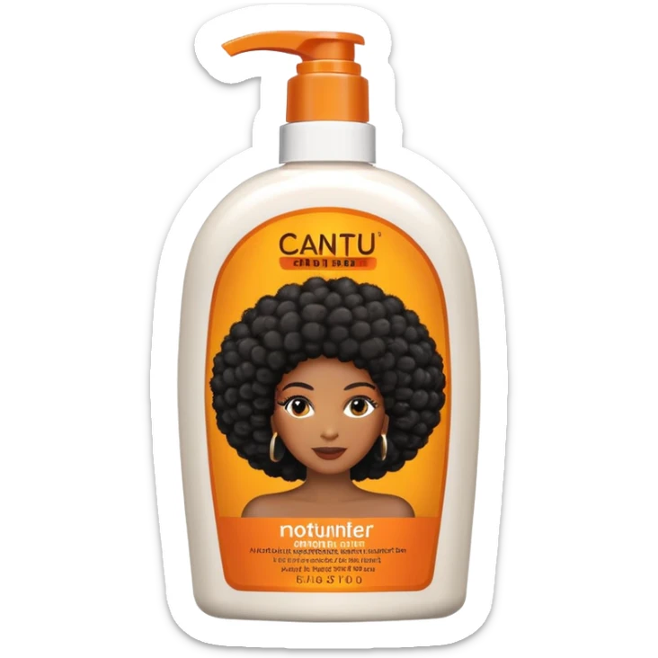 Bottle of Cantu Hair Moisturiser. The label on the bottle should have a picture of a black woman with afro. sticker