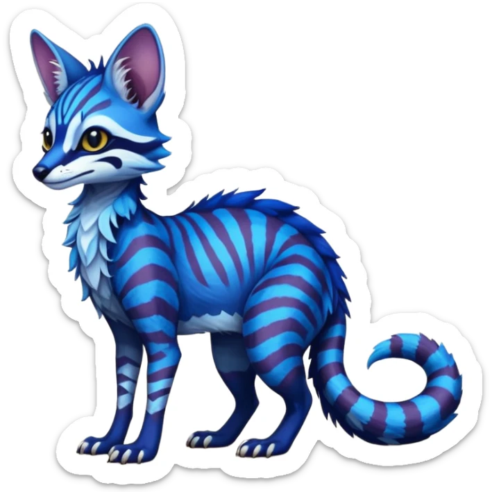 Feral Rare Fantasy vibrant dark shady shaded detailed deep-dark-cobalt-blue-gradients-colored colorful Vernid-Sergal-Genet-Trico-species by LiLaiRa, random markings, tufted tail, tufted ears, full body sticker