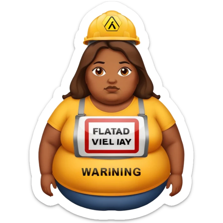A image of a fat woman but in a warning who says she’s not allowed to enter  sticker
