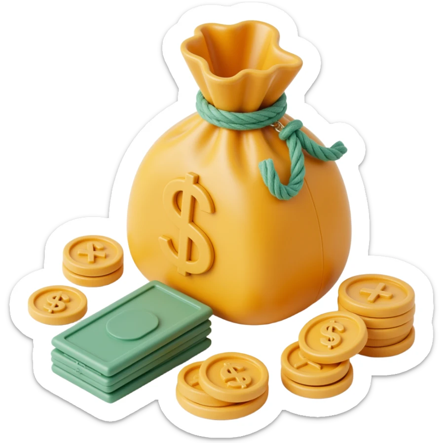 3d skeumorphic money bag sticker
