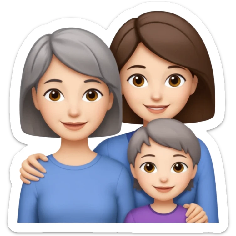 A mum with short Gray hair and her two adult daughters with brown hair sticker