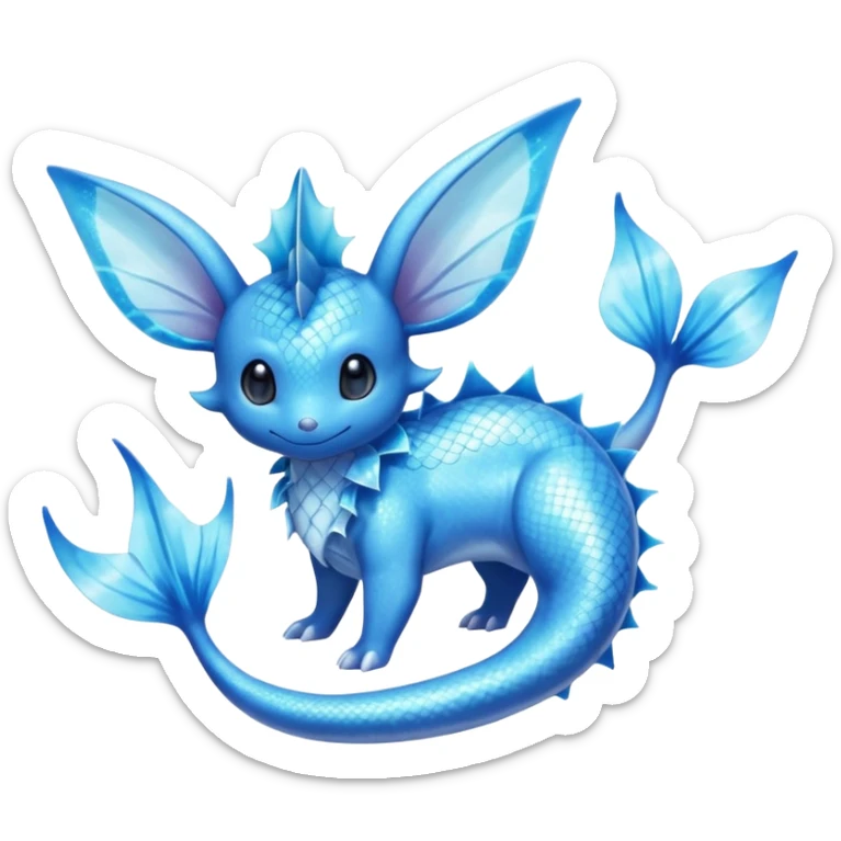 Shiny Sparkly Bioluminescent Glowing Minccino-Lumineon-Vaporeon-Amaura-Dragonair-Fakémon-hybrid-creature (full body)  sticker