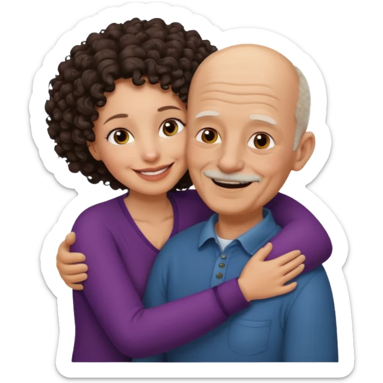  White no hiar Old man hugging dack skin curly hair woman sticker