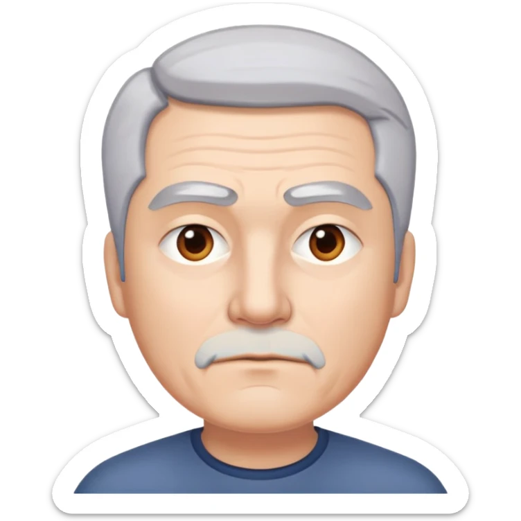 "- Nam
- 50 tuổi
- Da trắng
- Tóc bạc, lông mày trắng
- Mặt nghiêm túc
" sticker