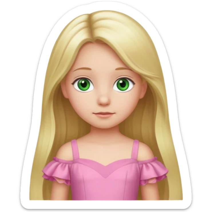 a 5 year old girl with long blond hair green eyes wearing a pink gown sticker