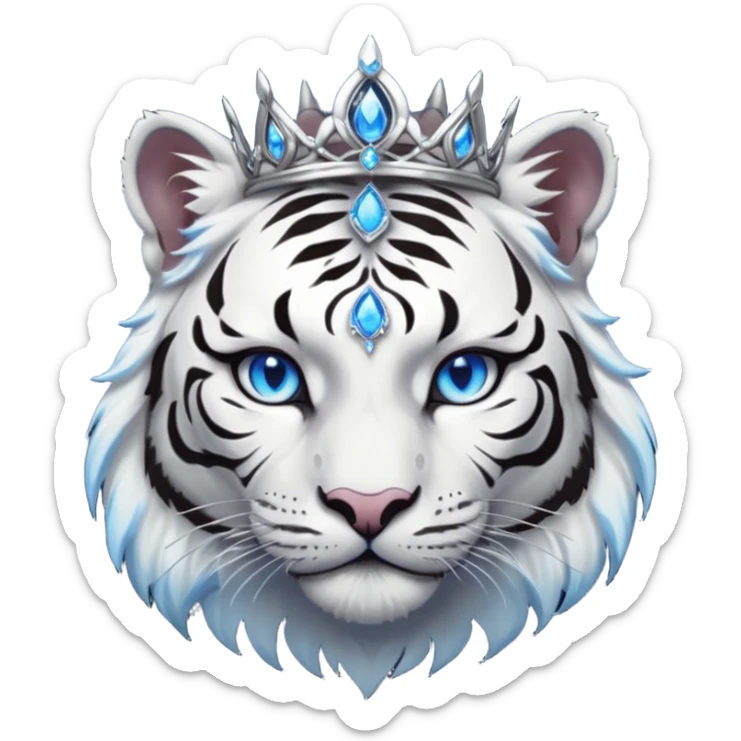 ESO Female white/black tiger khajiit leader of the umbral rose, glowing blue eyes, glowing blue 'third eye' gem; shadow gem silver tiara sticker
