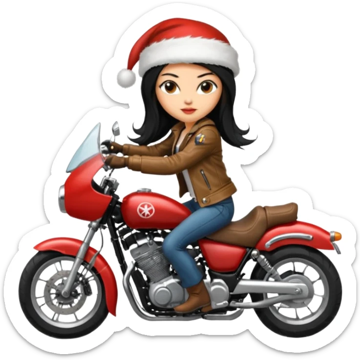 biker girl black long hair moto christmas yamaha sticker
