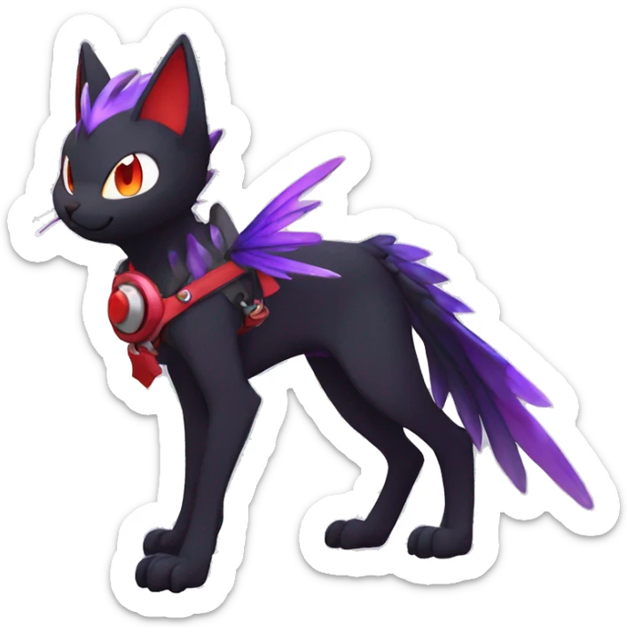 Kawaii cool edgy beautiful black red purple ethereal fantasy nargacuga-noivern-cat-Fakemon collar harness full body sticker