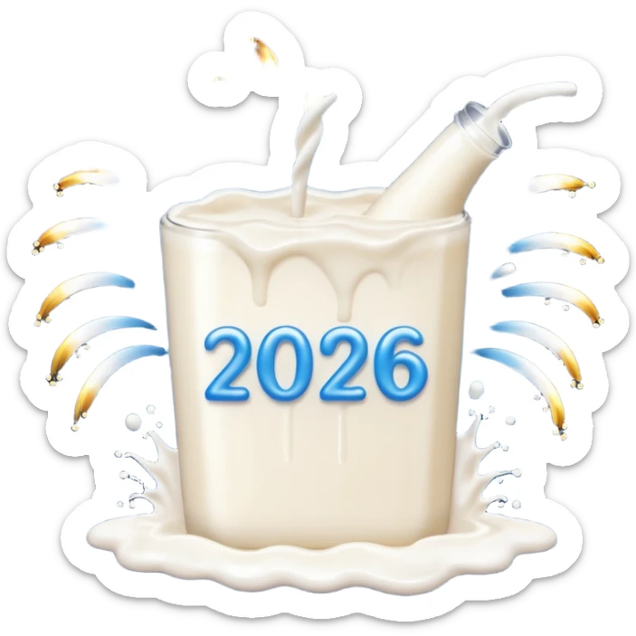 Fire works made of milk for the new year that say 2026 sticker