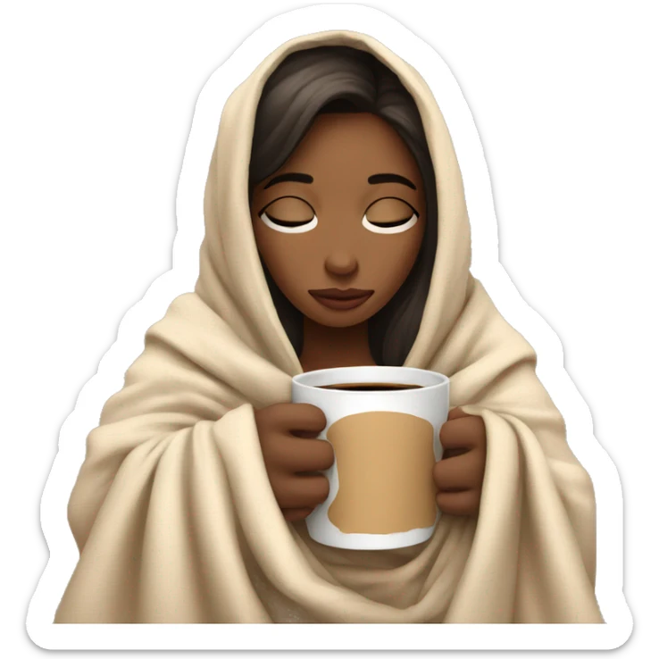 Girl inside a blanket sipping coffee eyes closed sticker