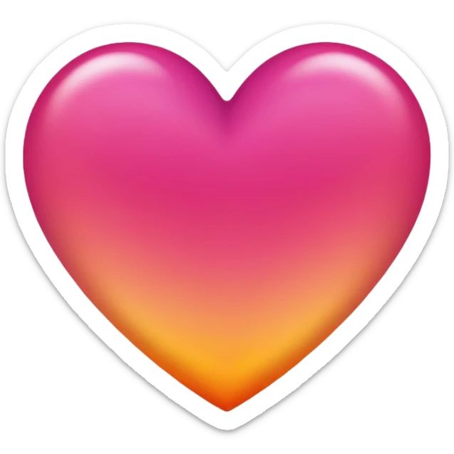 Dark pink to orange to yellow to orange to dark pink double gradient heart sticker