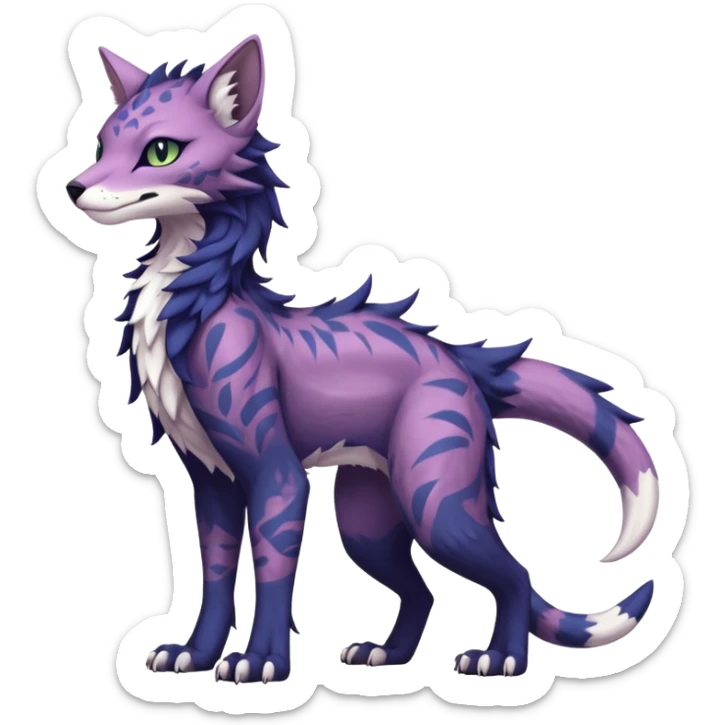 Kawaii dark pastel edgy fantasy feline-vernid-sergal-fursona animal creature with a tufted tail full body with intricate markings  sticker