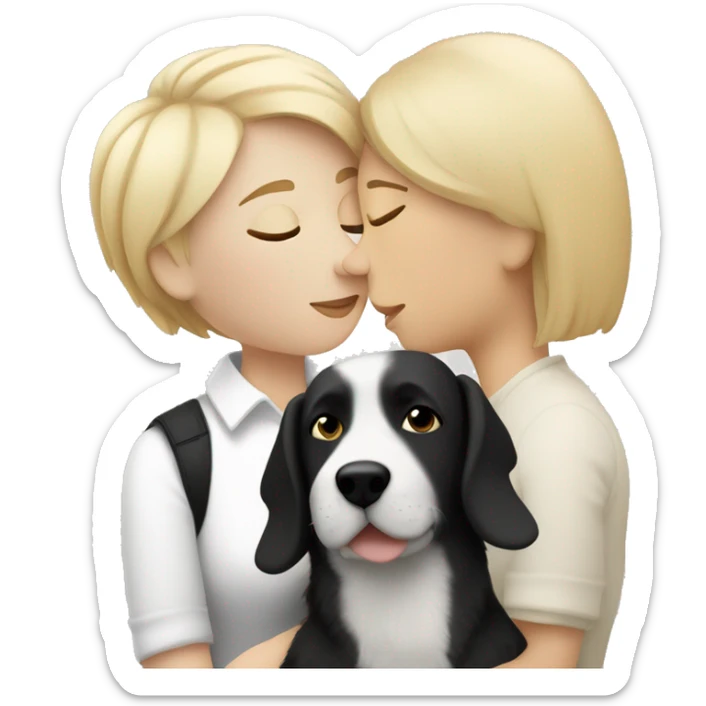 lesbian woman with short blonde hair kissing a black and white épagneul breton dog with short hair sticker