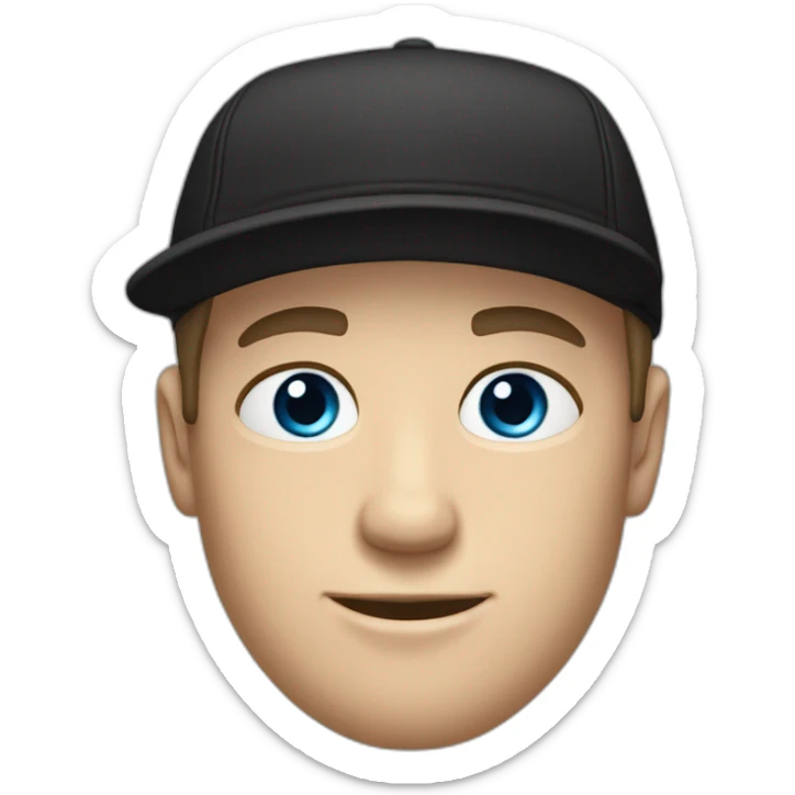a blue-eyed white guy with dark hair in a black backward cap and in oversized t-shirt sticker