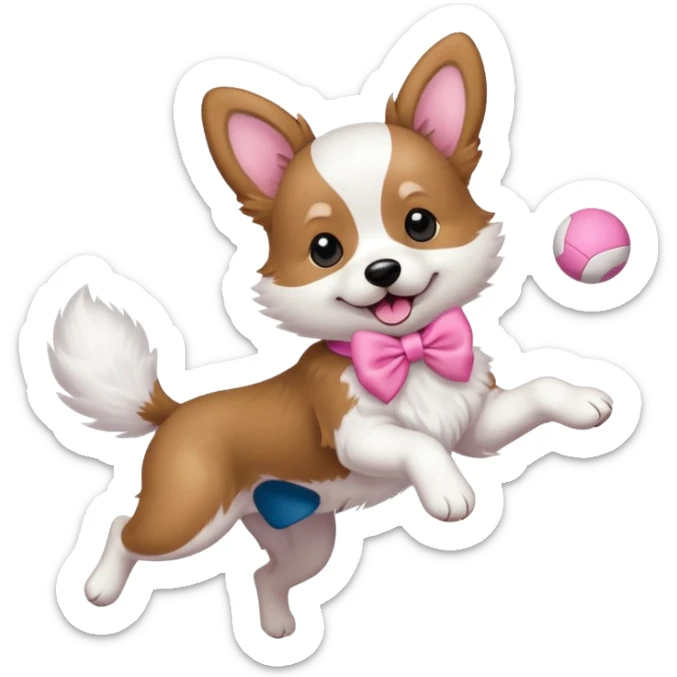 girly dog with a pink bow jumping in the air to catch a ball sticker