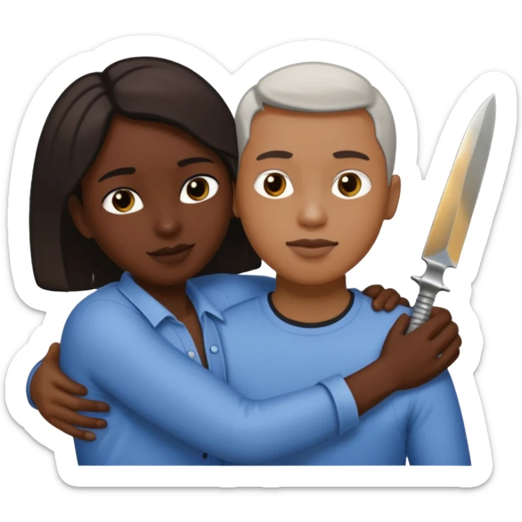 Deux personnes qui se font un câlin et l'autre lui mets un couteau dans le dos sticker