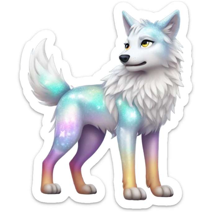 Colorful Shiny Sparkly Fionbri-Falvie-sparkle-wolf-sona full body with intricate markings sticker