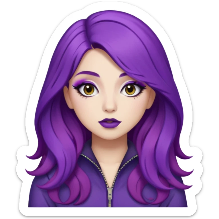 Charly xcx with long hair and full glam makeup, purple hair sticker