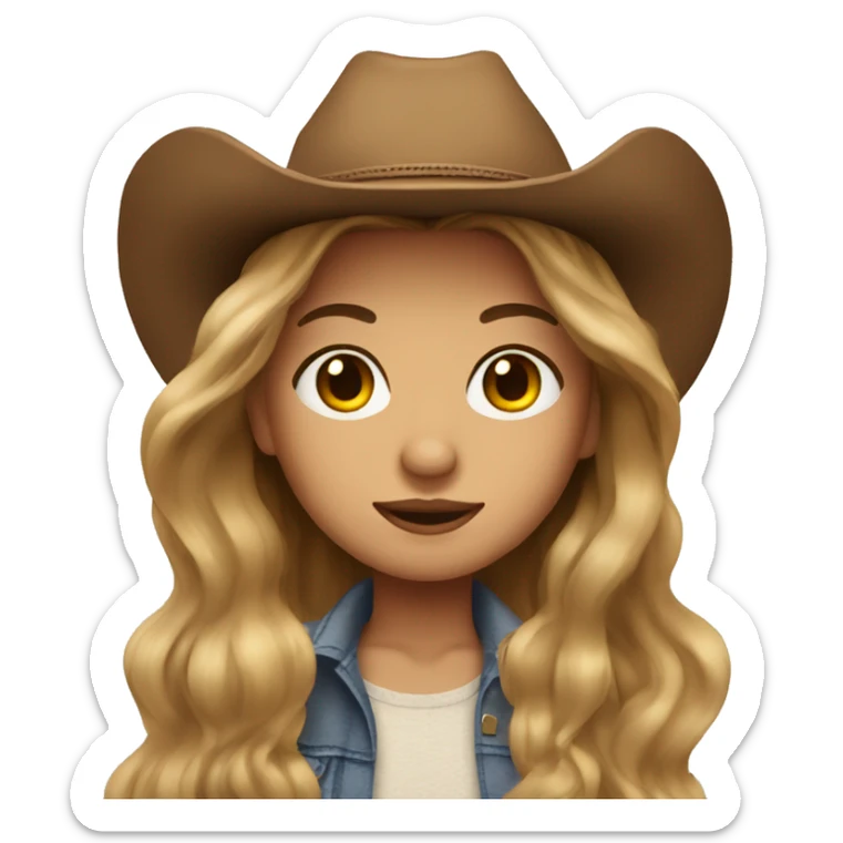 Girl with long light brown hair and cowboy hat with big lashes  sticker