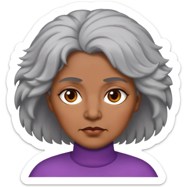 "- Nữ
- 50 tuổi
- Da nâu
- Tóc bồng bềnh, tóc bạc
- Mặt nghiêm túc, mũm mĩm
" sticker