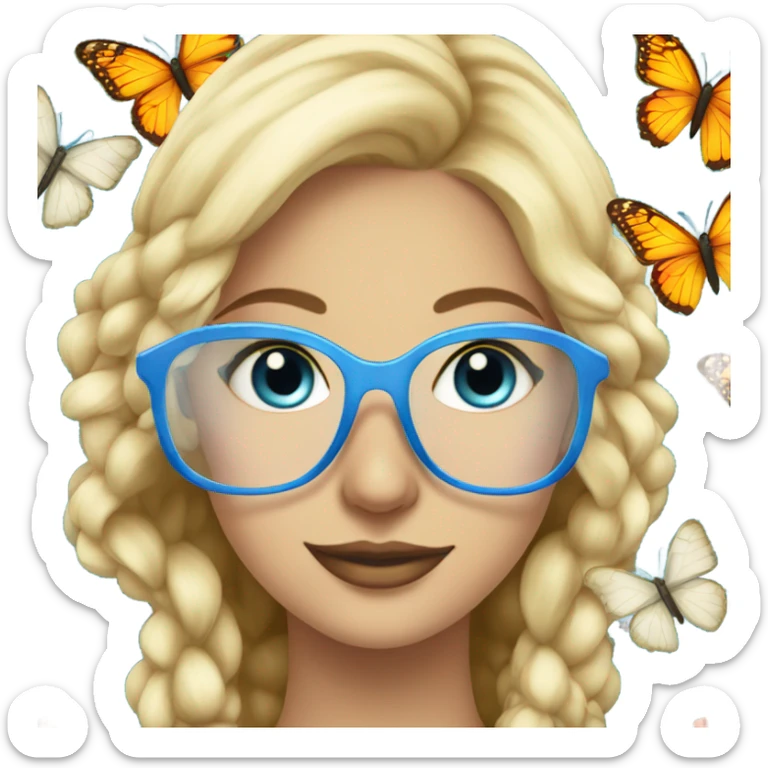 Gorgeous blond lady blue eyes with flowers and butterflies wearing glasses  sticker