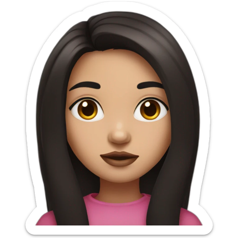 metis girl with dark brown eyes and long black Smooth hair With pink mouth sticker