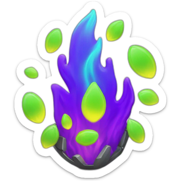 Fire Cyber emoji of a FUTURISTIC HIGHTECH 3D Fire colors Lemon green and purple neon Fire sticker