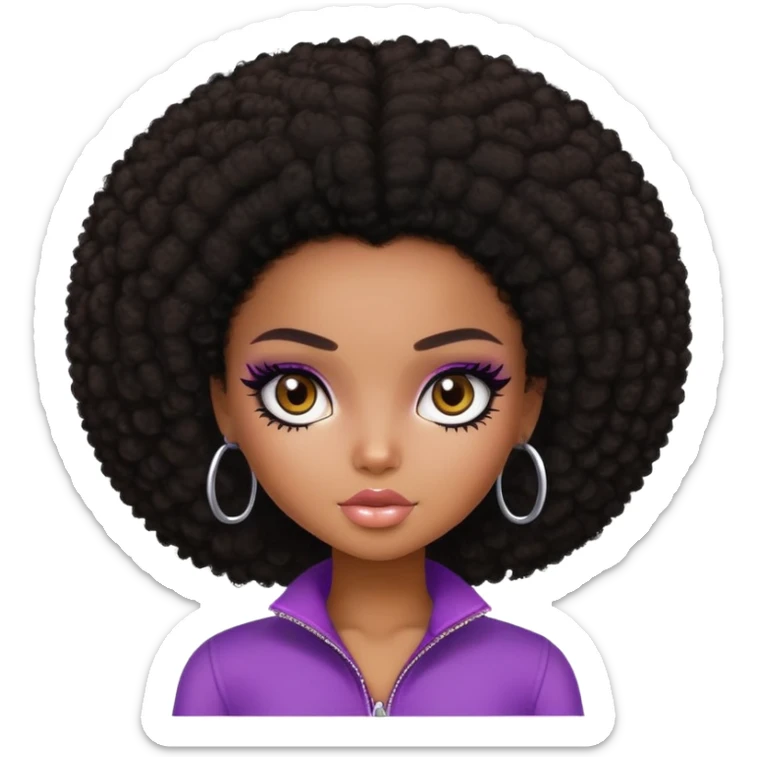 pretty bratz girl, dark ami dark brown afro, dark brown eyes, black eyeliner, deep brown skin sticker