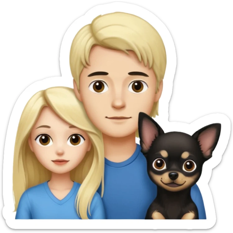  Pareja Chico pelo largo rubio. Chica pelo negro y chihuahua negro  sticker