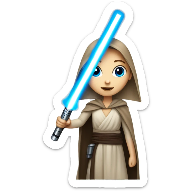 portrait of a girl with blue eyes with jedi light saber sticker