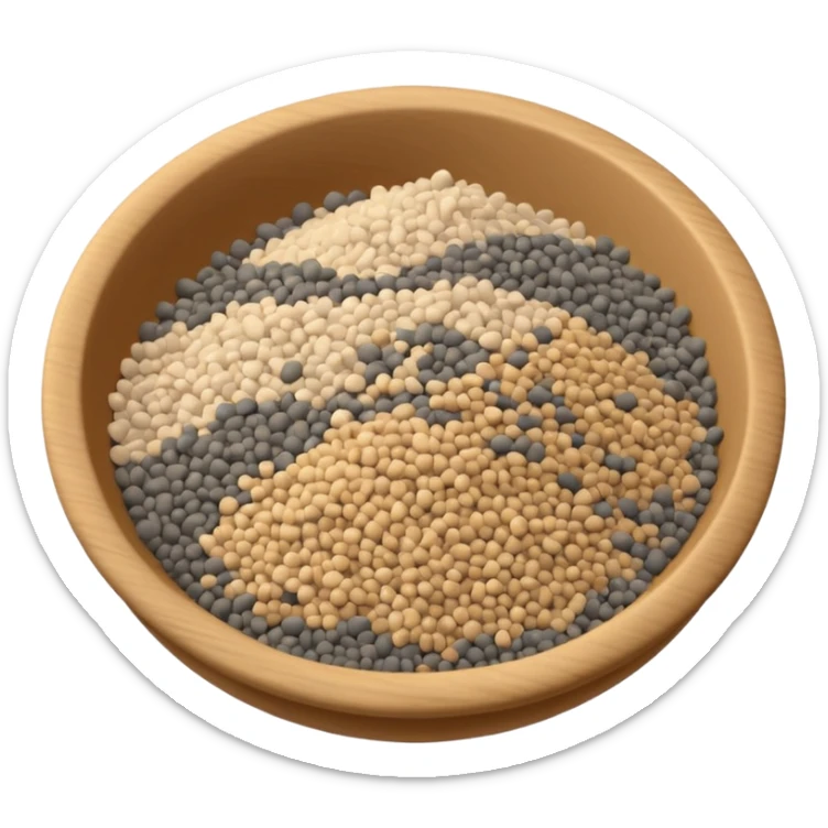 loose scatter or pile of small, rough beige-gray granules, matte and dusty, soft lighting, subtle shadows, emoji scale sticker