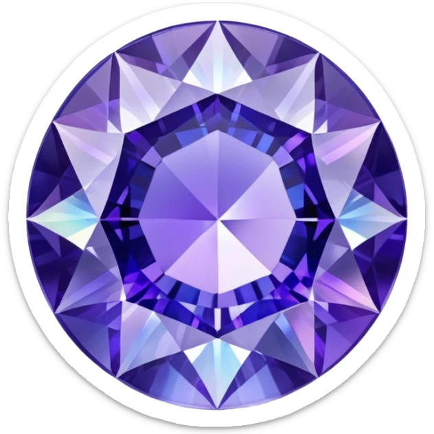 Round brilliant cut tanzanite gemstone with holographic iridescence showing blue and purple hues sticker