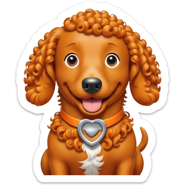 A curly haired orange dog super imposed on top of the wiener dog from the show Oswald   sticker