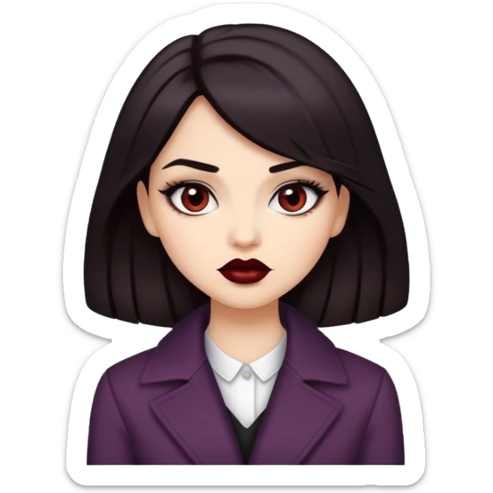 Sassy girl with dark lipstick, and dark hair, stylish clothes sticker