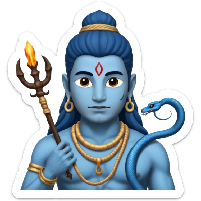 Mahadev real god  shiv not like cartoon  blue body and trishul and and had damru and nack around sanke  sticker