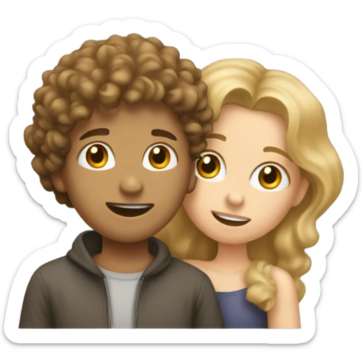 Boy with brown curly hair kissing dirty blonde girl sticker