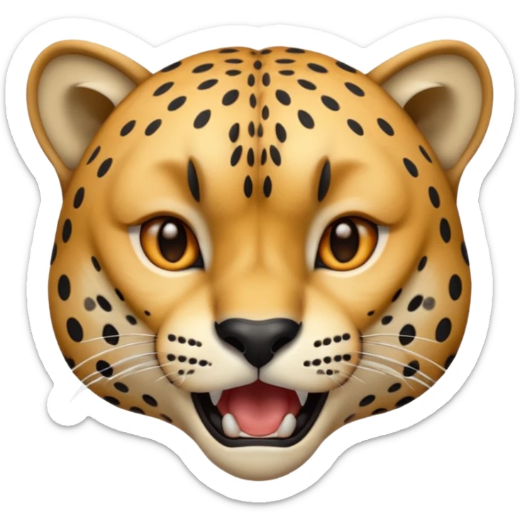 An emoji of a cheetah face roaring or growling, showing sharp teeth and an intense expression. The image should only be the face with no body, capturing the fierce and wild nature of the cheetah sticker